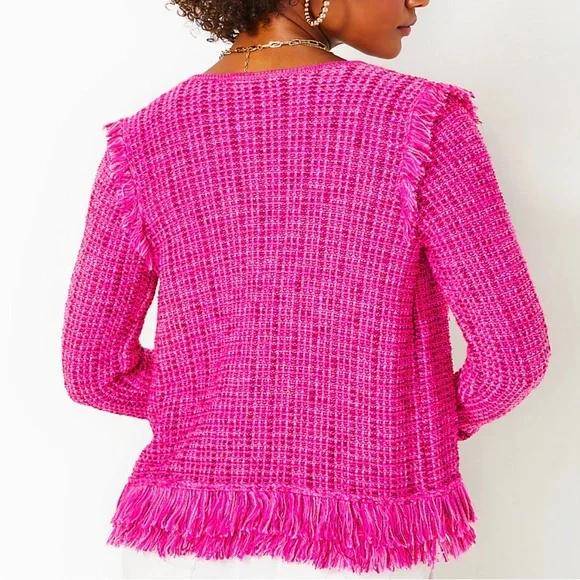 LILLY PULITZER Pink Palms Exotic Tweed NWT blazer knit sweater jacket coat - Picture 2 of 6
